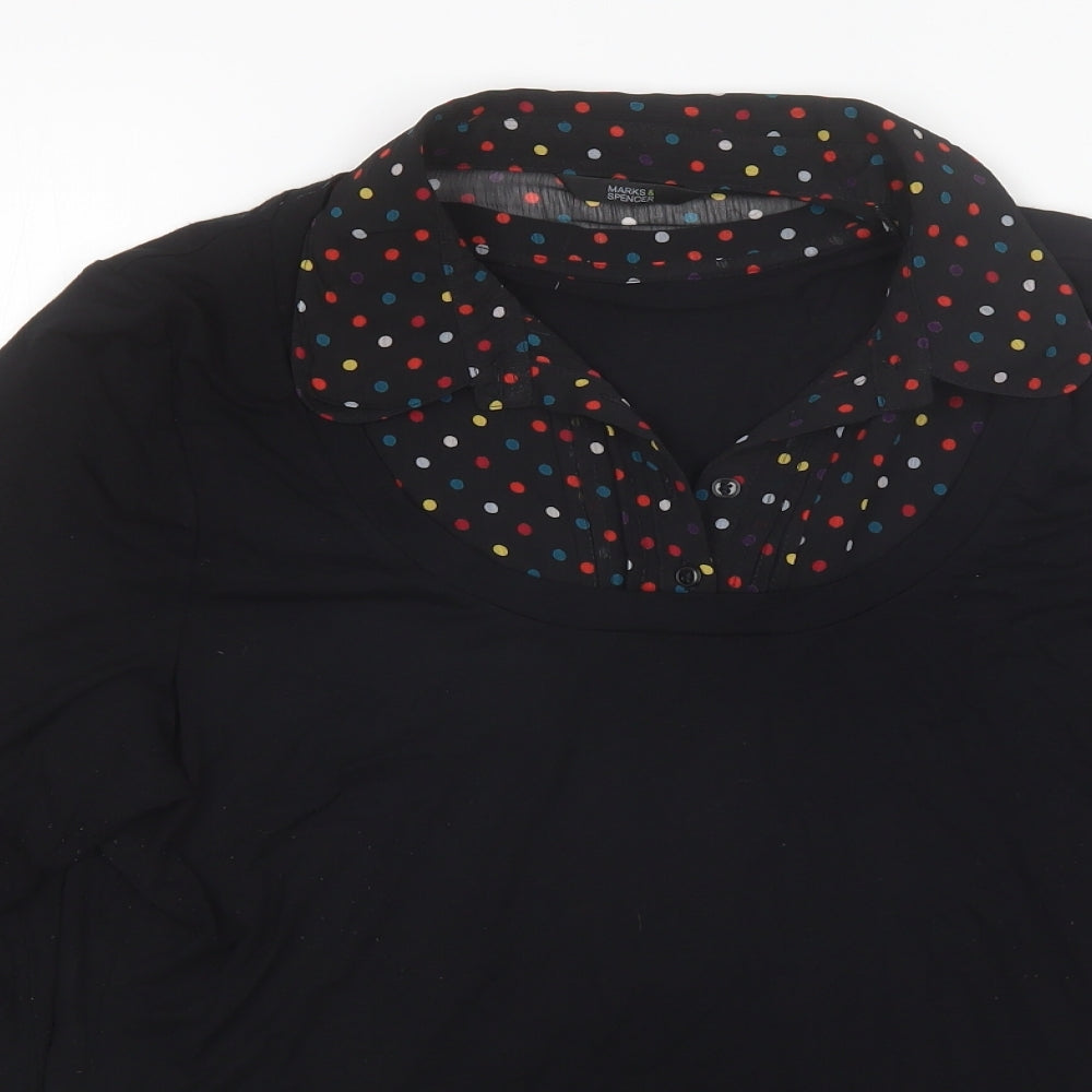 Marks and Spencer Womens Black  Viscose Basic Blouse Size 16 Collared