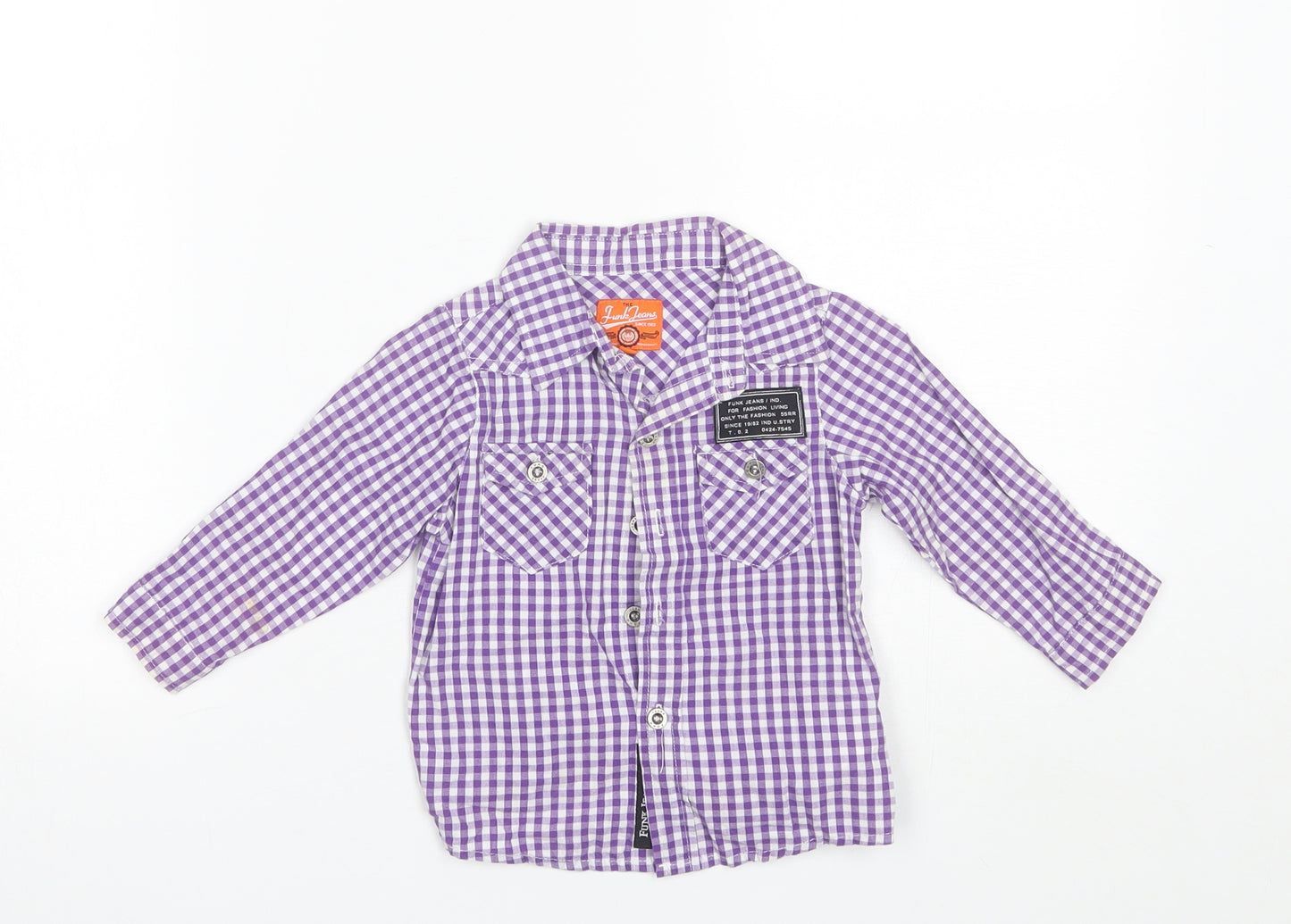 Funk Jeans Baby Purple Plaid Cotton Basic Button-Up Size 12 Months Collared