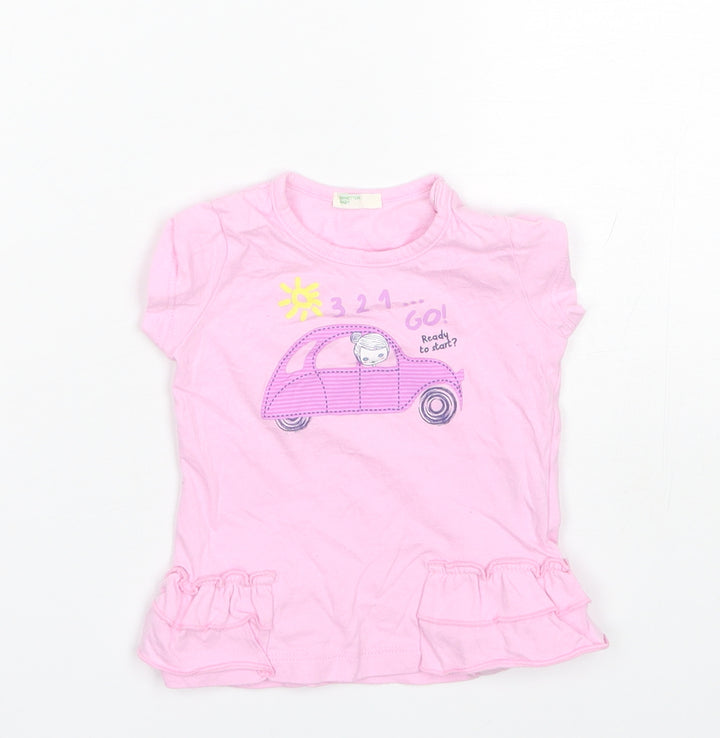 Benetton Baby Pink Cotton Basic T-Shirt Size 6-9 Months Round Neck