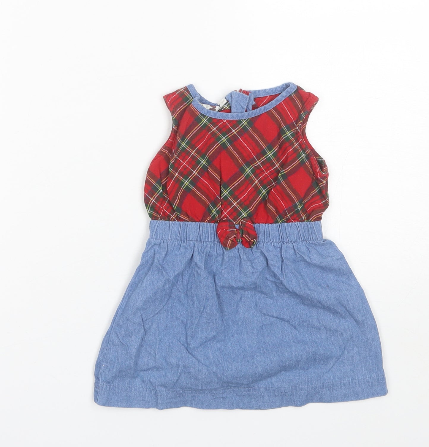 EWM Baby Blue Plaid Cotton Shift  Size 6-9 Months  Round Neck