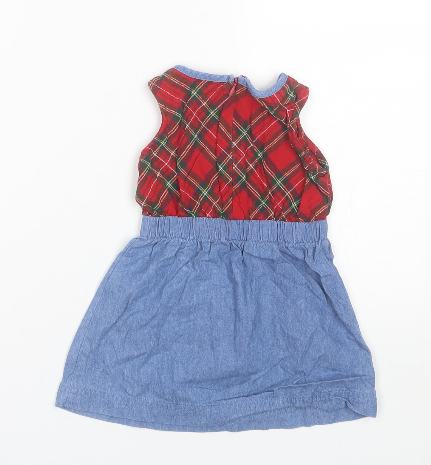 EWM Baby Blue Plaid Cotton Shift  Size 6-9 Months  Round Neck