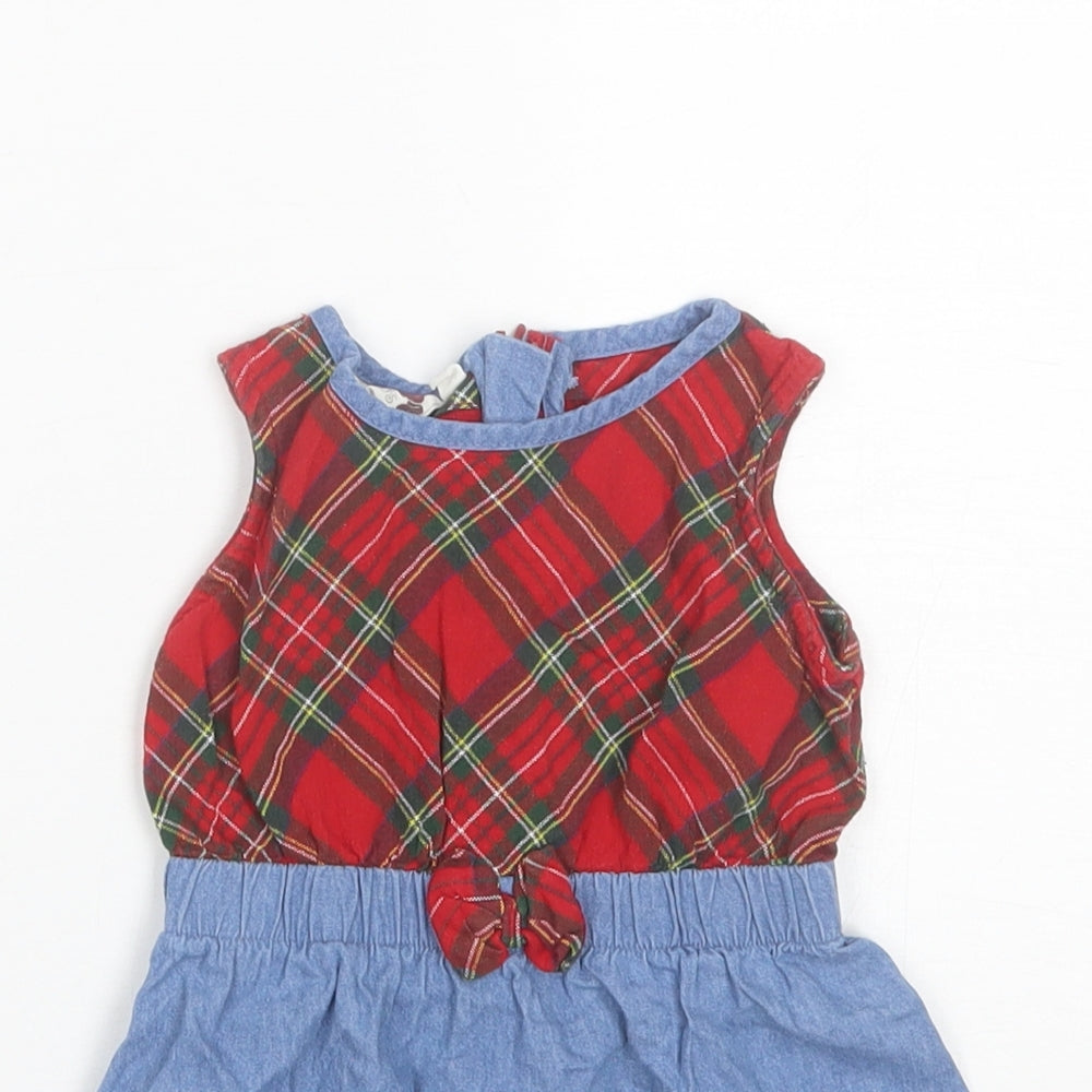 EWM Baby Blue Plaid Cotton Shift  Size 6-9 Months  Round Neck