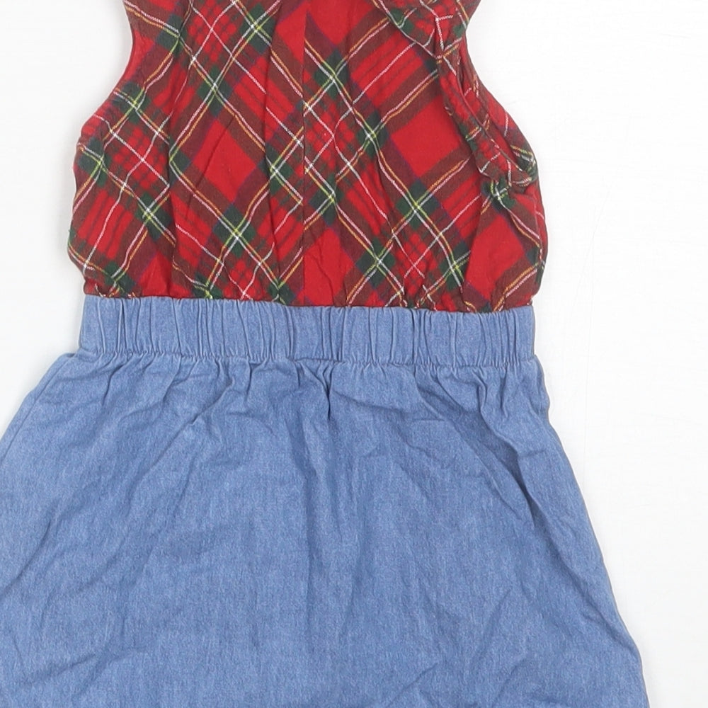 EWM Baby Blue Plaid Cotton Shift  Size 6-9 Months  Round Neck
