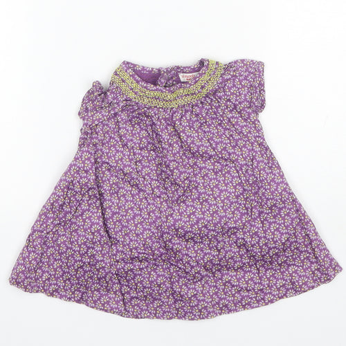 Du Pareil au meme Baby Purple Floral Cotton Shift  Size 3-6 Months  Round Neck
