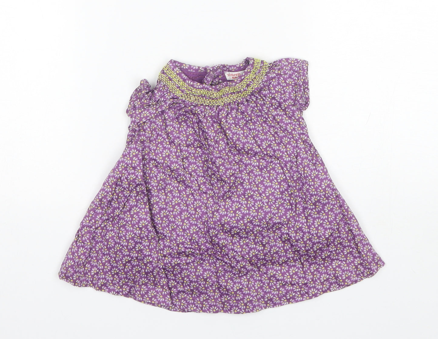 Du Pareil au meme Baby Purple Floral Cotton Shift  Size 3-6 Months  Round Neck