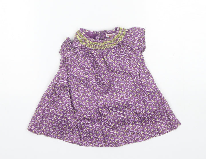 Du Pareil au meme Baby Purple Floral Cotton Shift  Size 3-6 Months  Round Neck
