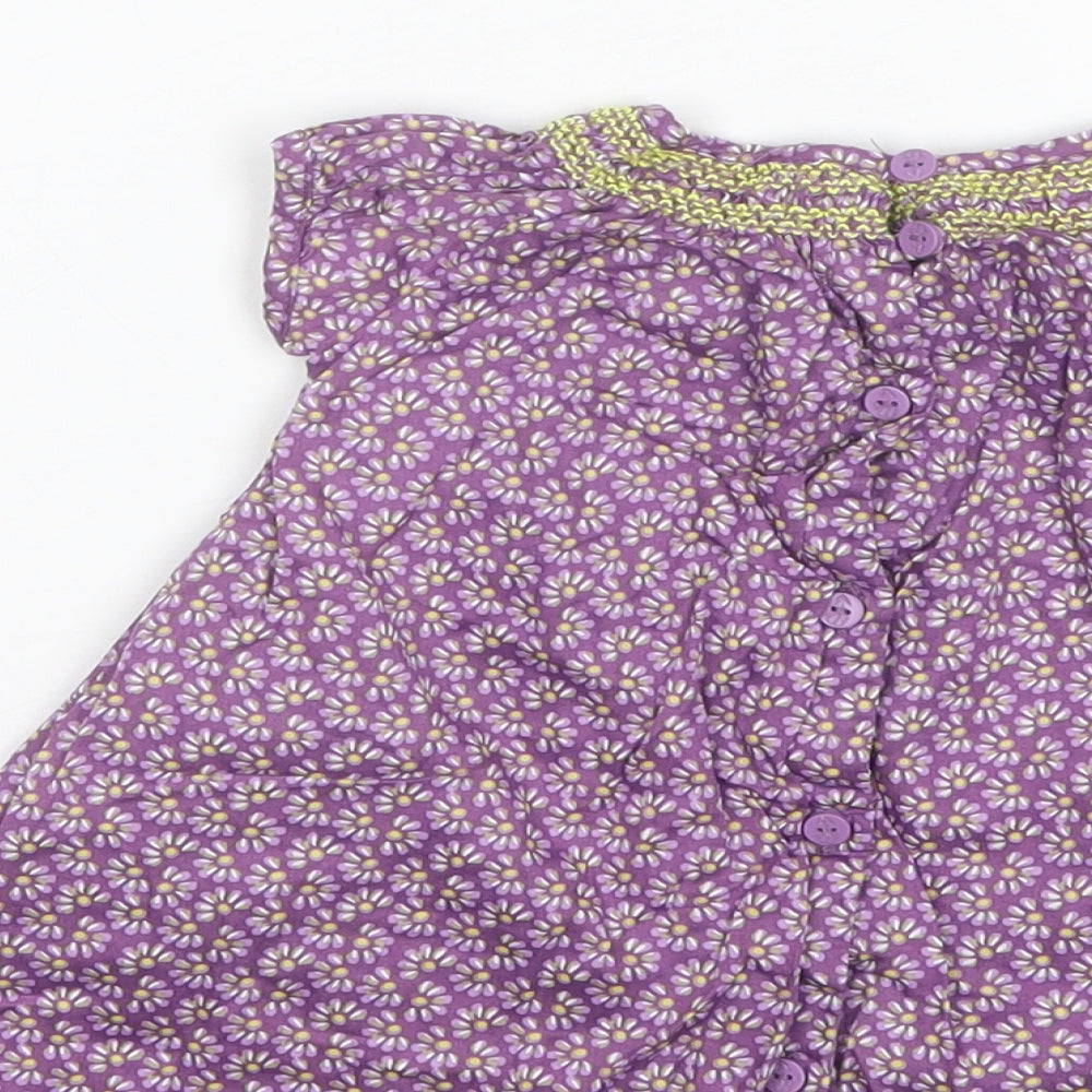 Du Pareil au meme Baby Purple Floral Cotton Shift  Size 3-6 Months  Round Neck