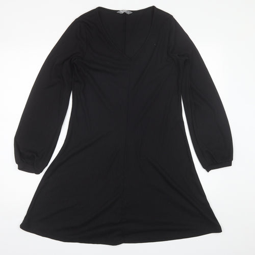 Nutmeg Womens Black  Polyester Shift  Size 10  V-Neck