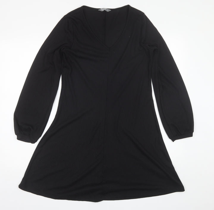 Nutmeg Womens Black Polyester Shift Size 10 V-Neck