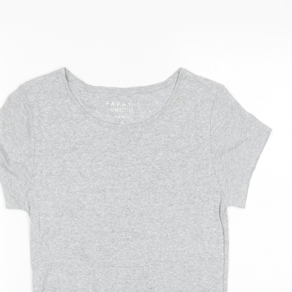 Papaya Womens Grey  Cotton Basic T-Shirt Size 10 Round Neck
