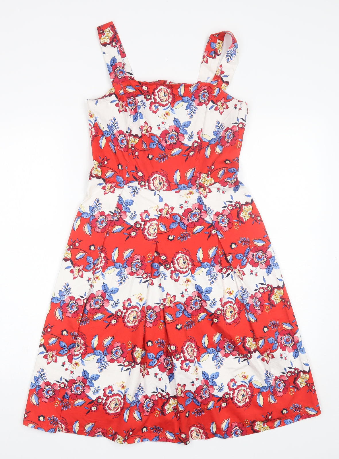TU Womens Red Floral Cotton A-Line  Size 8  Square Neck