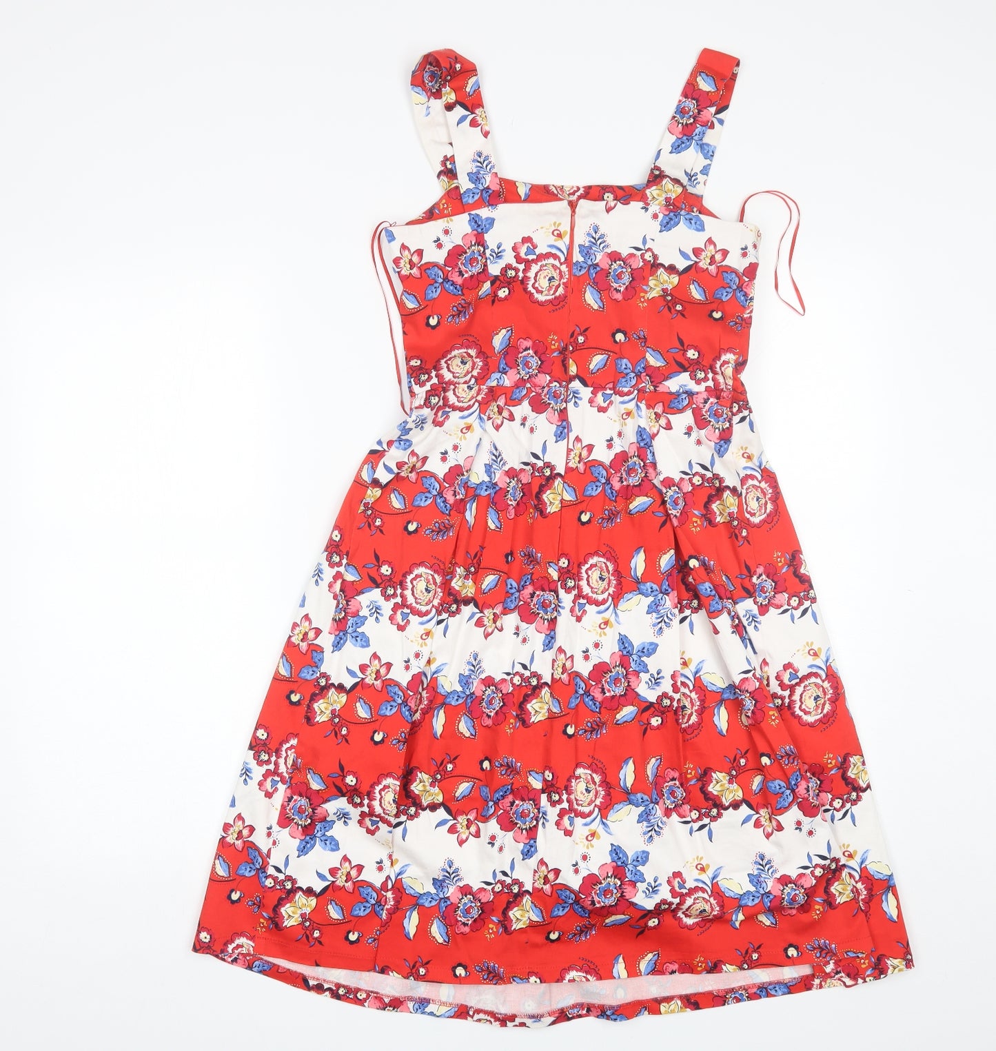 TU Womens Red Floral Cotton A-Line  Size 8  Square Neck