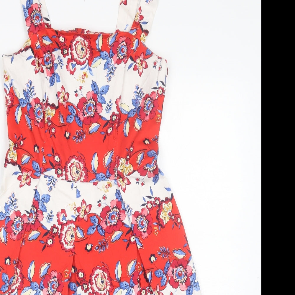 TU Womens Red Floral Cotton A-Line  Size 8  Square Neck