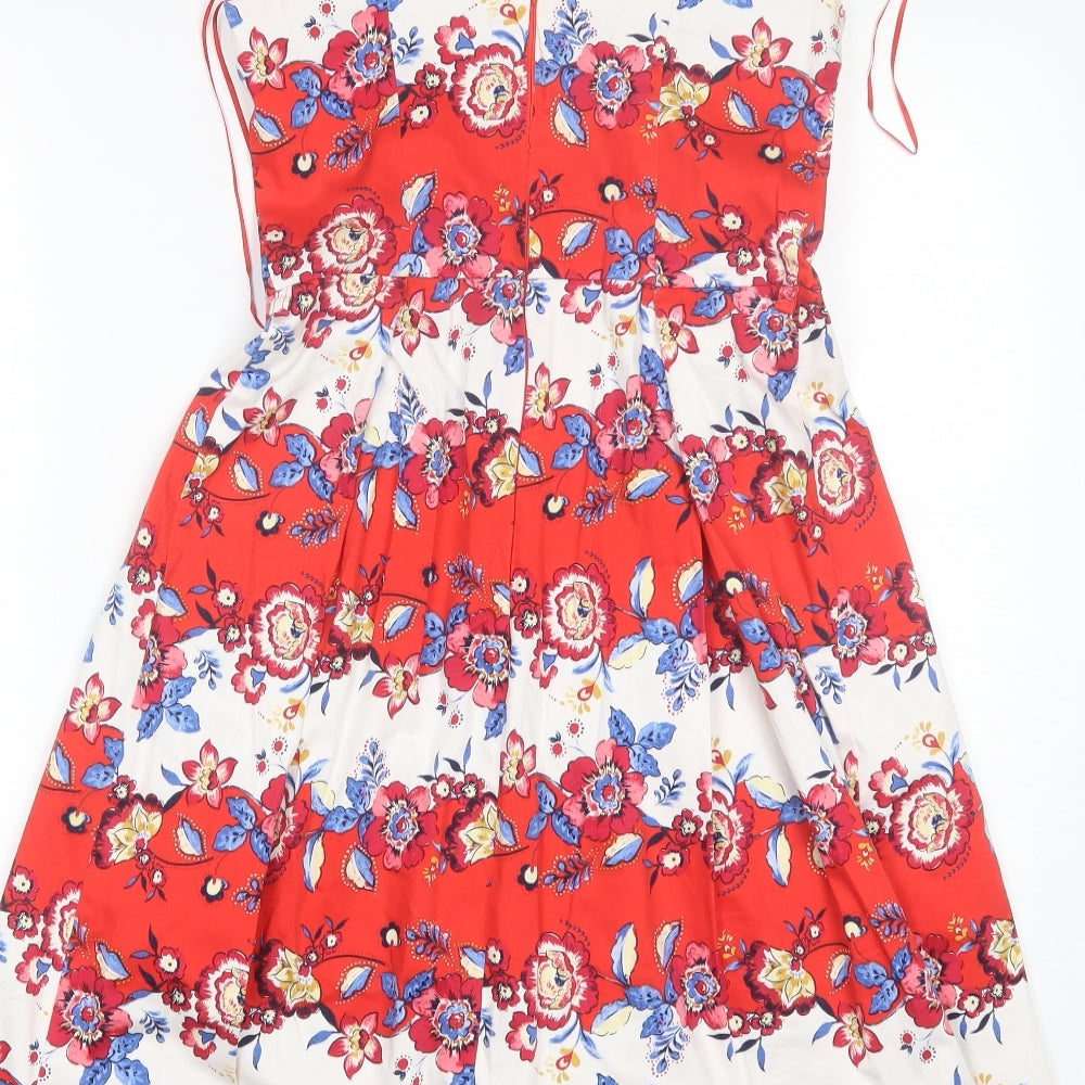 TU Womens Red Floral Cotton A-Line  Size 8  Square Neck
