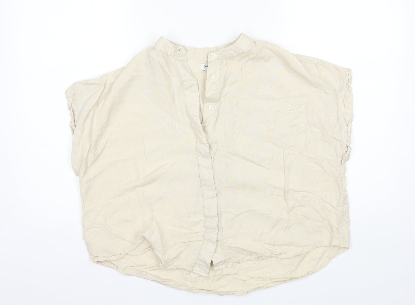 Warehouse Womens Beige  Viscose Basic Button-Up Size 12 Round Neck