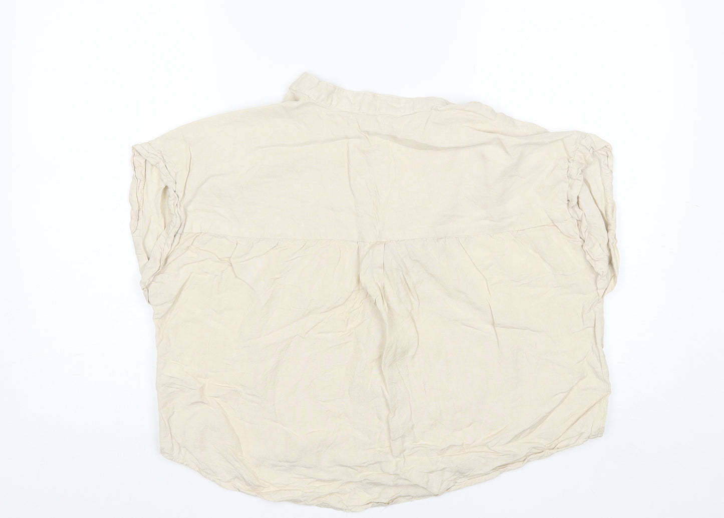 Warehouse Womens Beige  Viscose Basic Button-Up Size 12 Round Neck