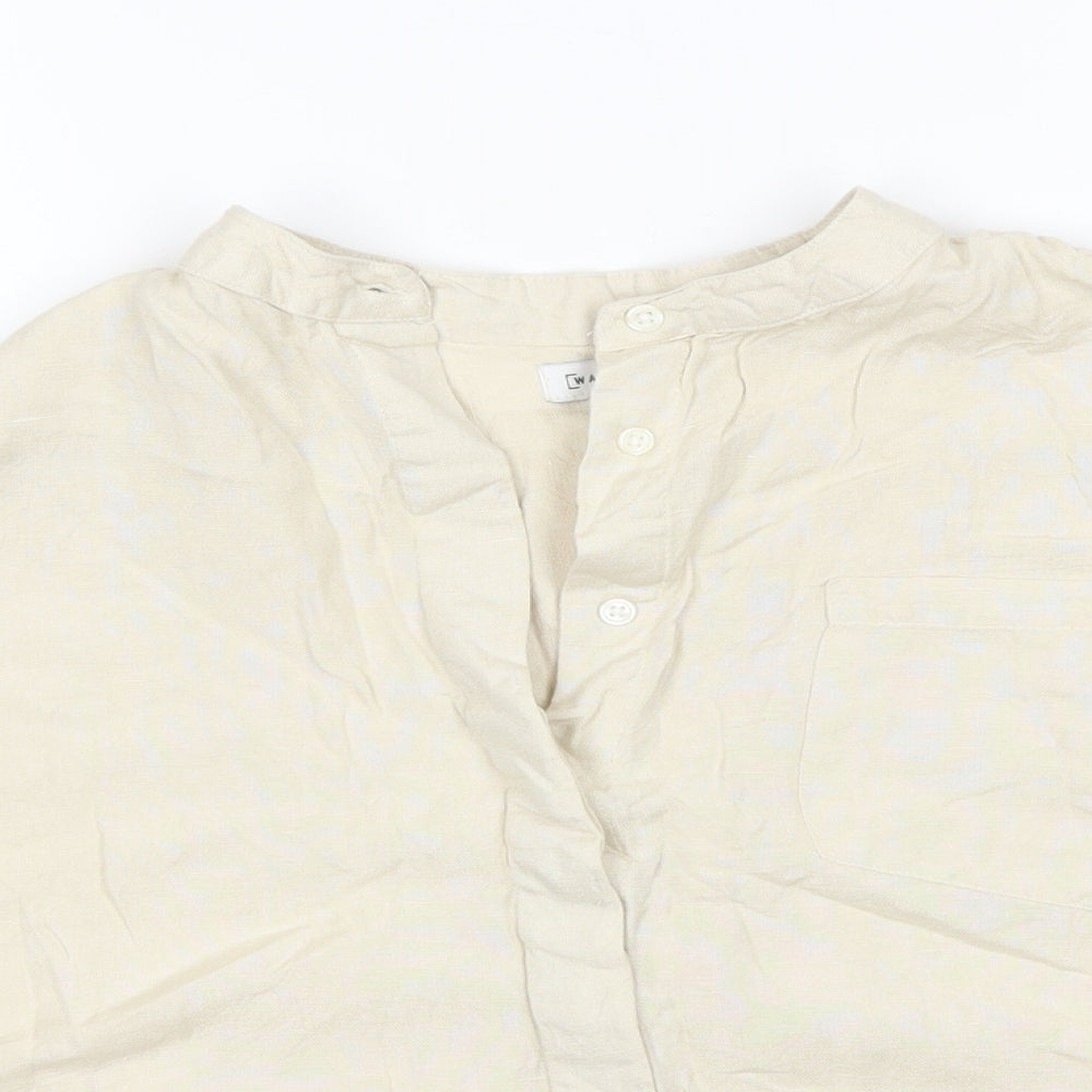 Warehouse Womens Beige  Viscose Basic Button-Up Size 12 Round Neck