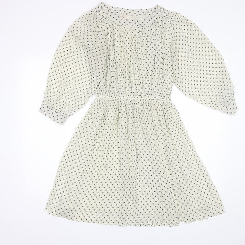 H&M Womens White Polka Dot Polyester Shift  Size 6  Round Neck
