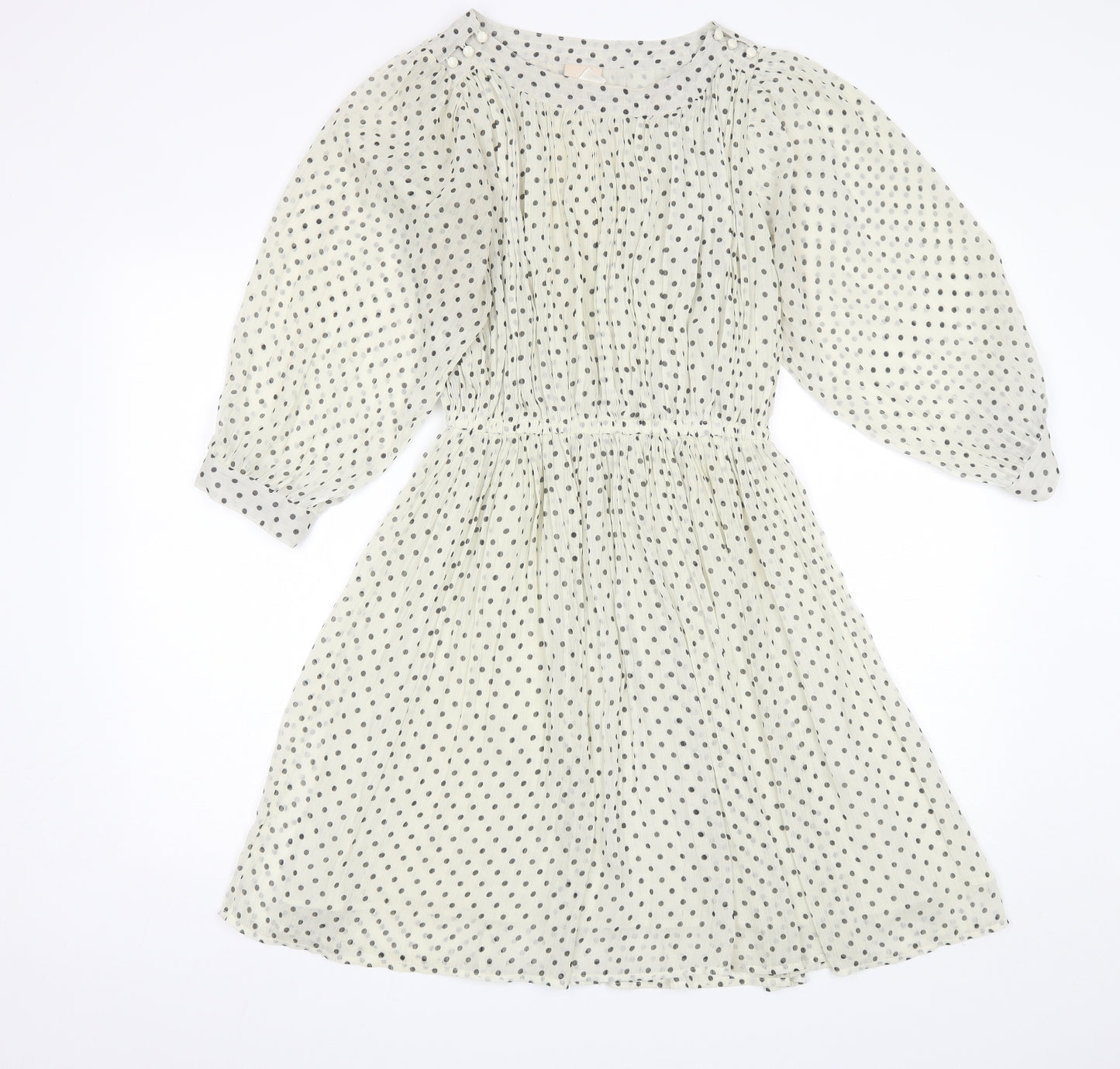 H&M Womens White Polka Dot Polyester Shift  Size 6  Round Neck