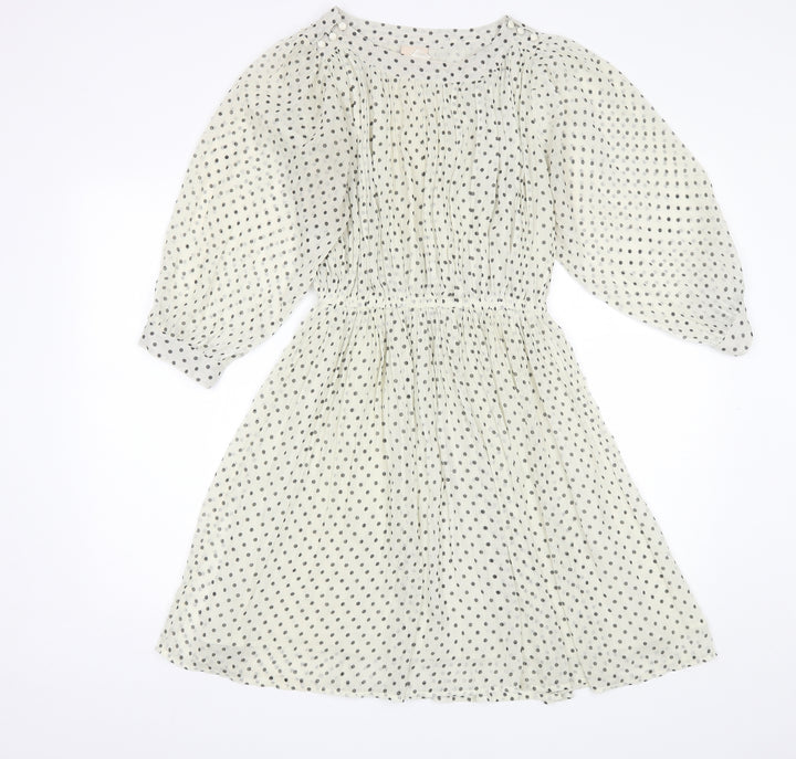 H&M Womens White Polka Dot Polyester Shift  Size 6  Round Neck