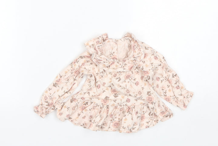 George Baby Pink Floral Cotton Basic Blouse Size 0-3 Months Collared