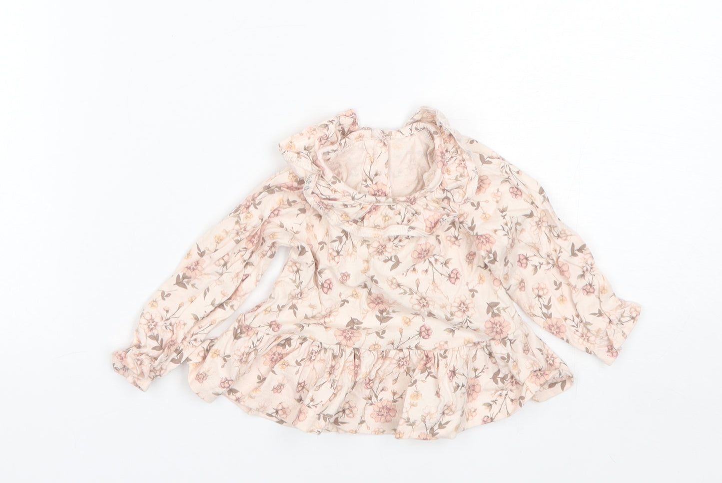 George Baby Pink Floral Cotton Basic Blouse Size 0-3 Months Collared