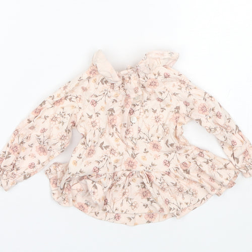 George Baby Pink Floral Cotton Basic Blouse Size 0-3 Months Collared