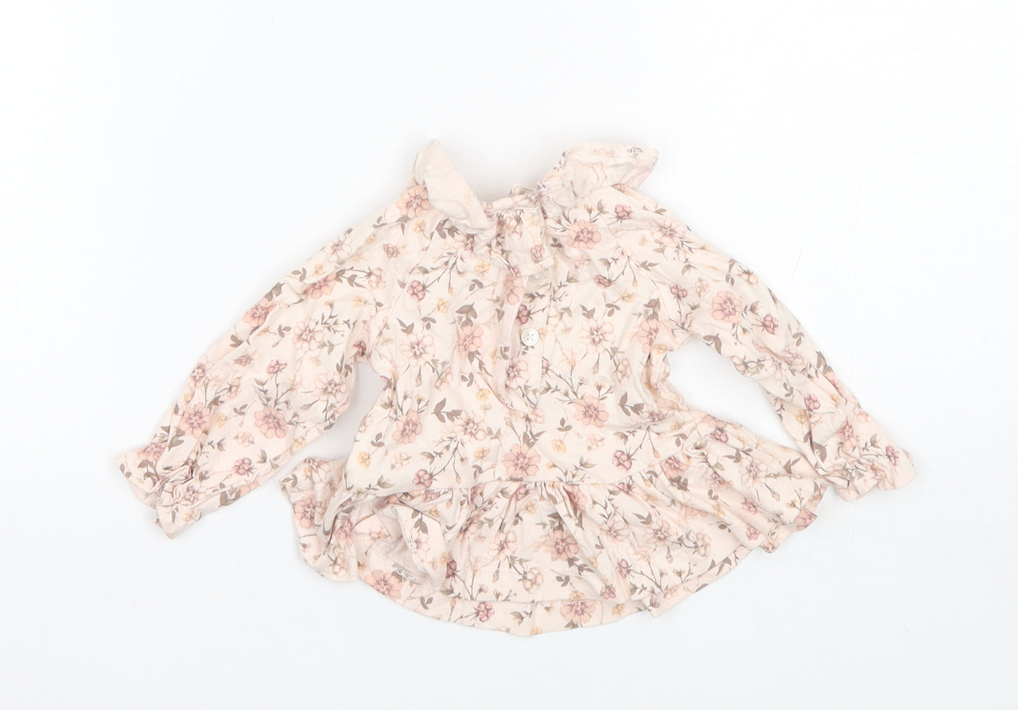 George Baby Pink Floral Cotton Basic Blouse Size 0-3 Months Collared