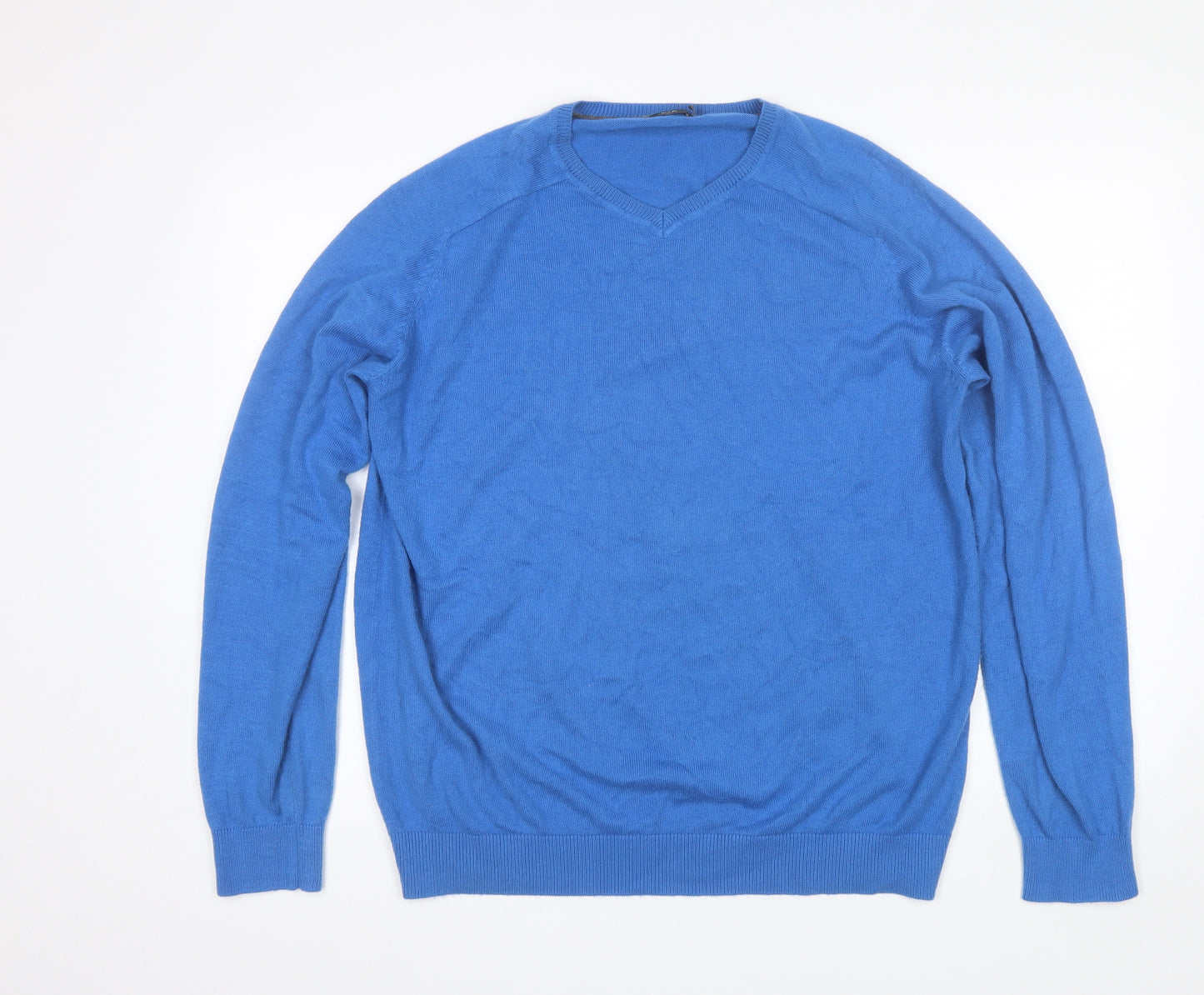 F&F Mens Blue V-Neck  Acrylic Pullover Jumper Size XL