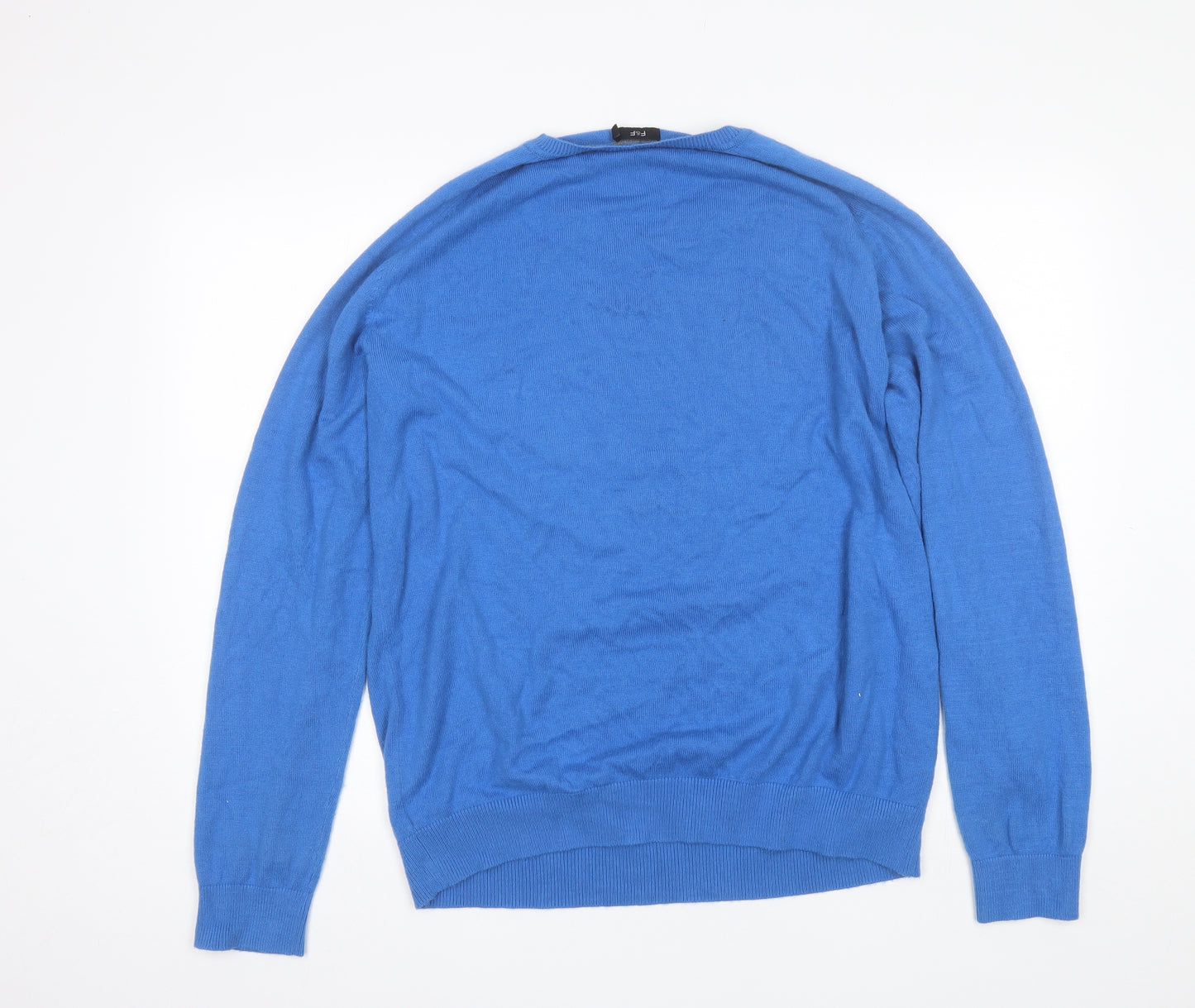 F&F Mens Blue V-Neck  Acrylic Pullover Jumper Size XL