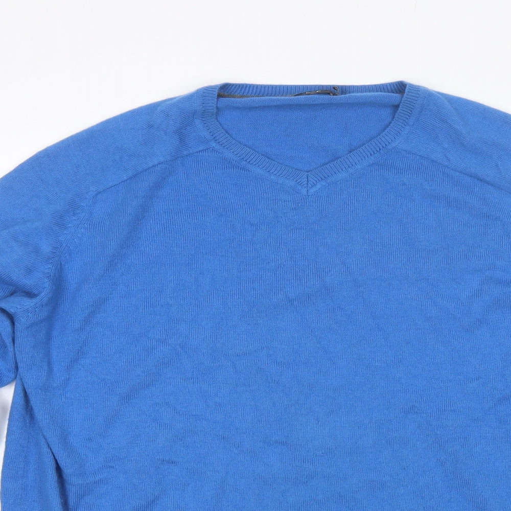 F&F Mens Blue V-Neck  Acrylic Pullover Jumper Size XL