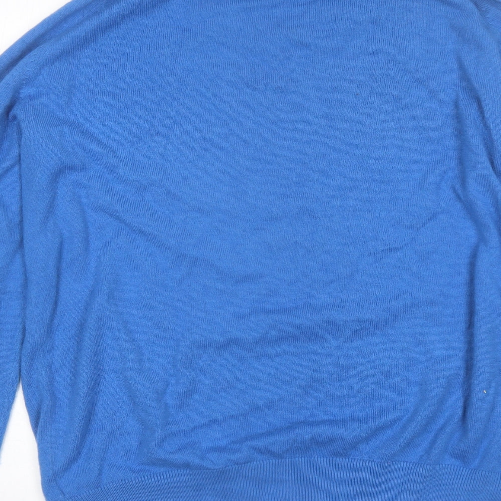 F&F Mens Blue V-Neck  Acrylic Pullover Jumper Size XL