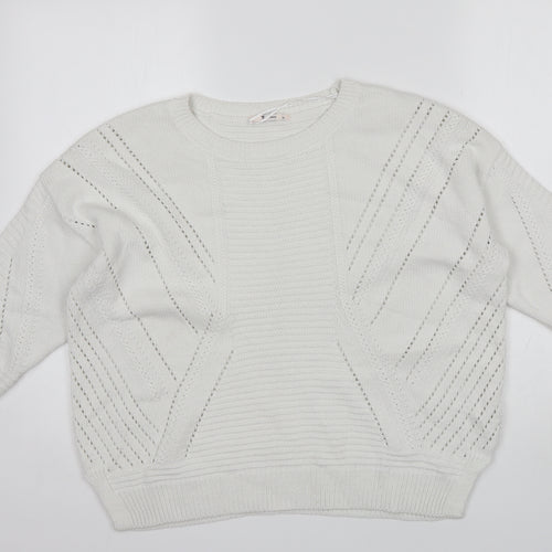 TU Womens White Round Neck  Cotton Pullover Jumper Size 14