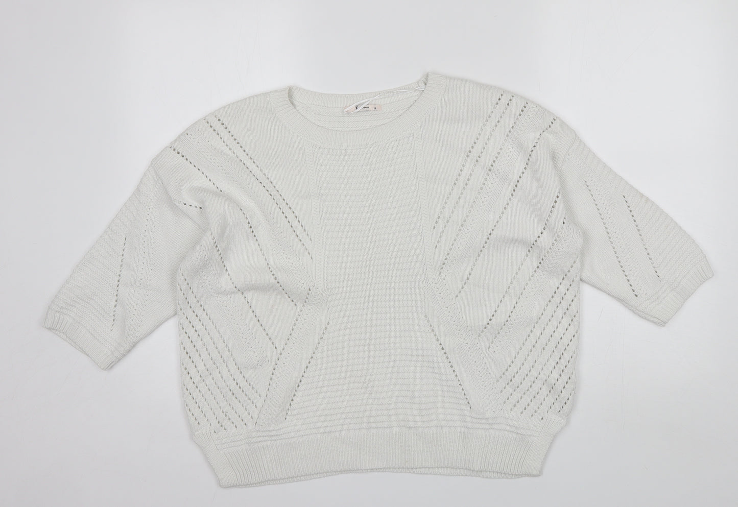 TU Womens White Round Neck  Cotton Pullover Jumper Size 14
