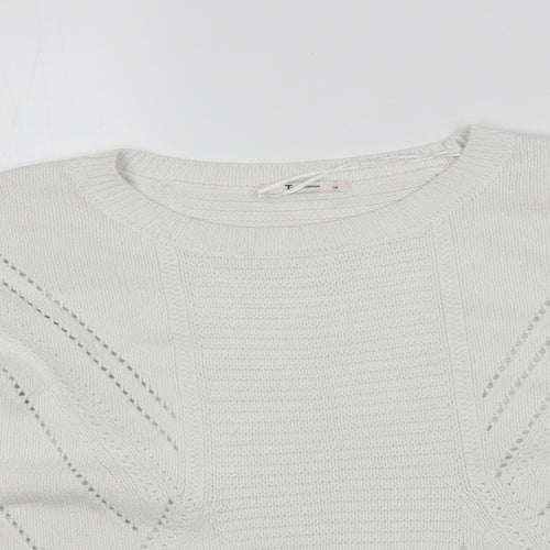 TU Womens White Round Neck  Cotton Pullover Jumper Size 14