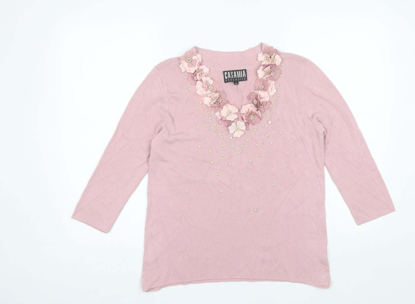 Casamia Womens Pink V-Neck  Viscose Pullover Jumper Size M