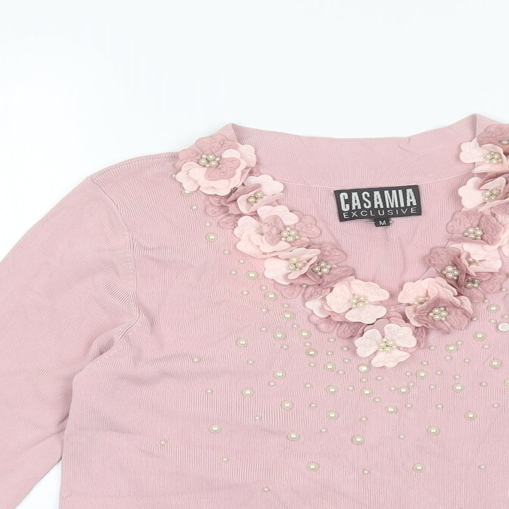 Casamia Womens Pink V-Neck  Viscose Pullover Jumper Size M