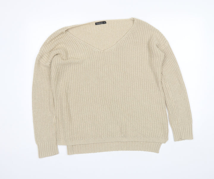 Boohoo Womens Beige Scoop Neck Acrylic Pullover Jumper Size S