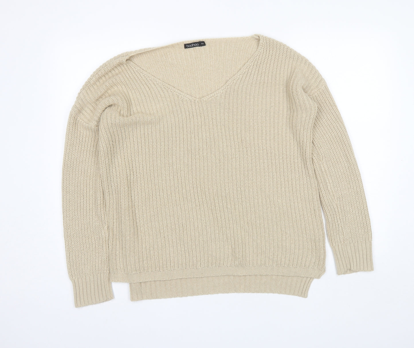 Boohoo Womens Beige Scoop Neck  Acrylic Pullover Jumper Size S