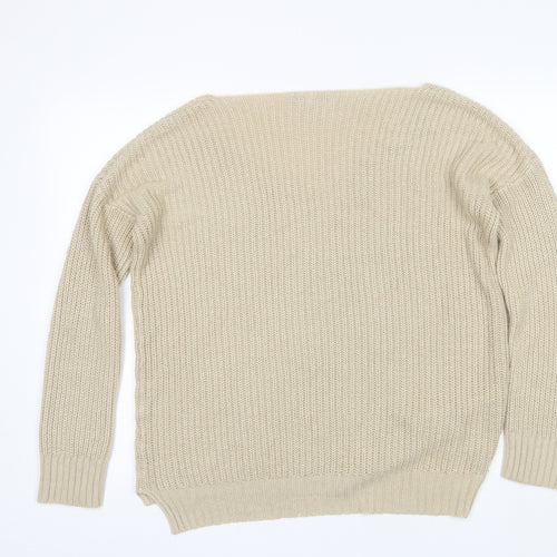 Boohoo Womens Beige Scoop Neck  Acrylic Pullover Jumper Size S