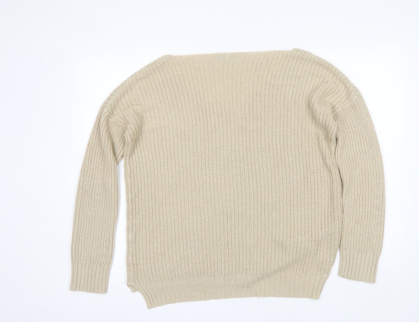 Boohoo Womens Beige Scoop Neck  Acrylic Pullover Jumper Size S