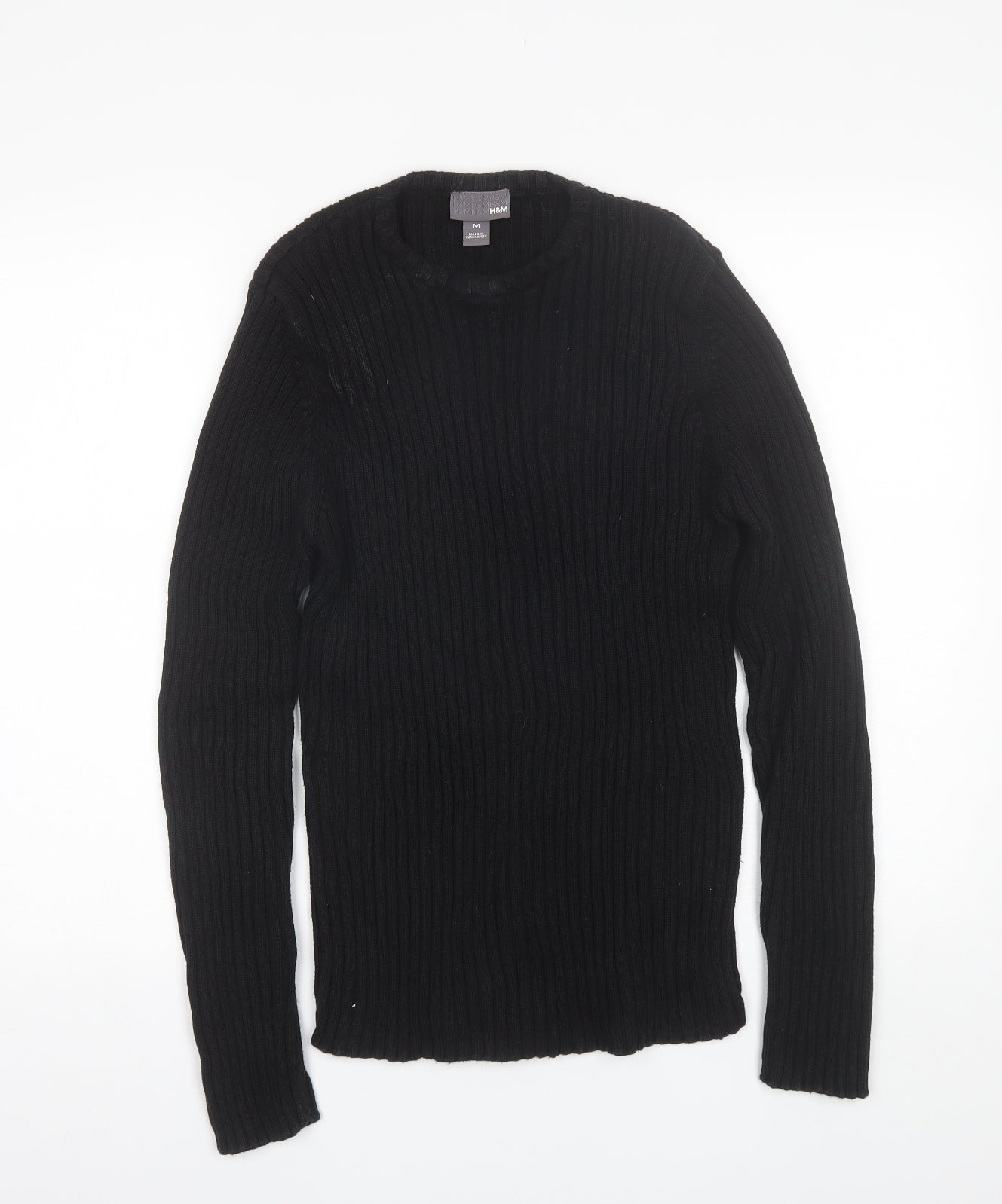 H&M Womens Black Round Neck  Cotton Pullover Jumper Size M