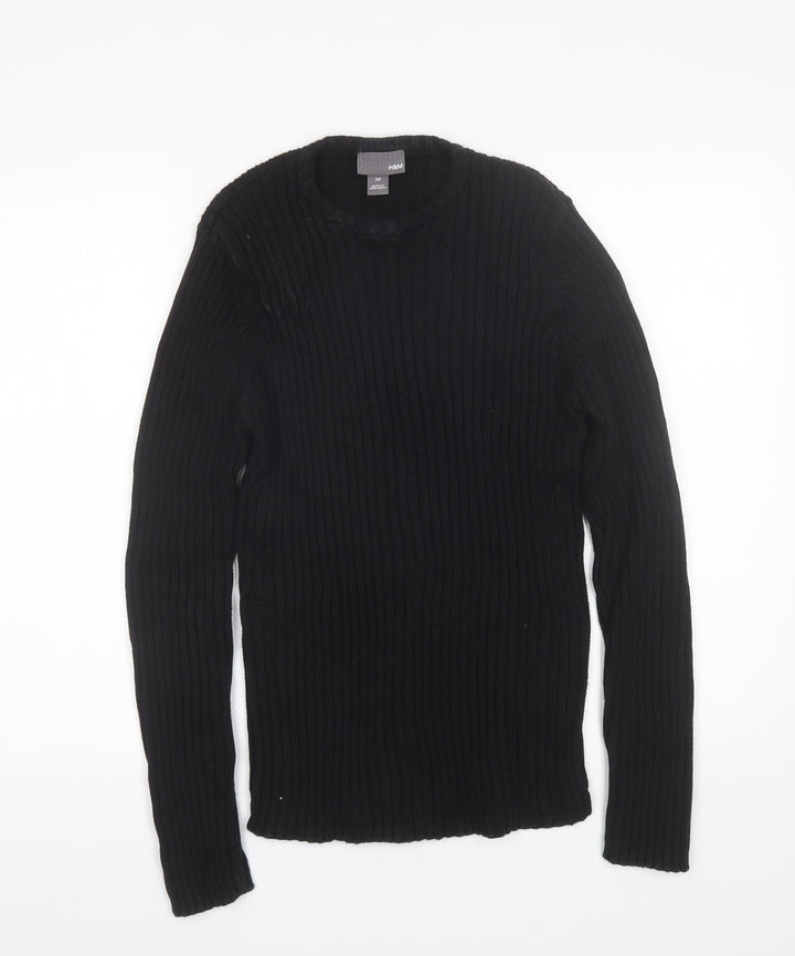 H&M Womens Black Round Neck  Cotton Pullover Jumper Size M