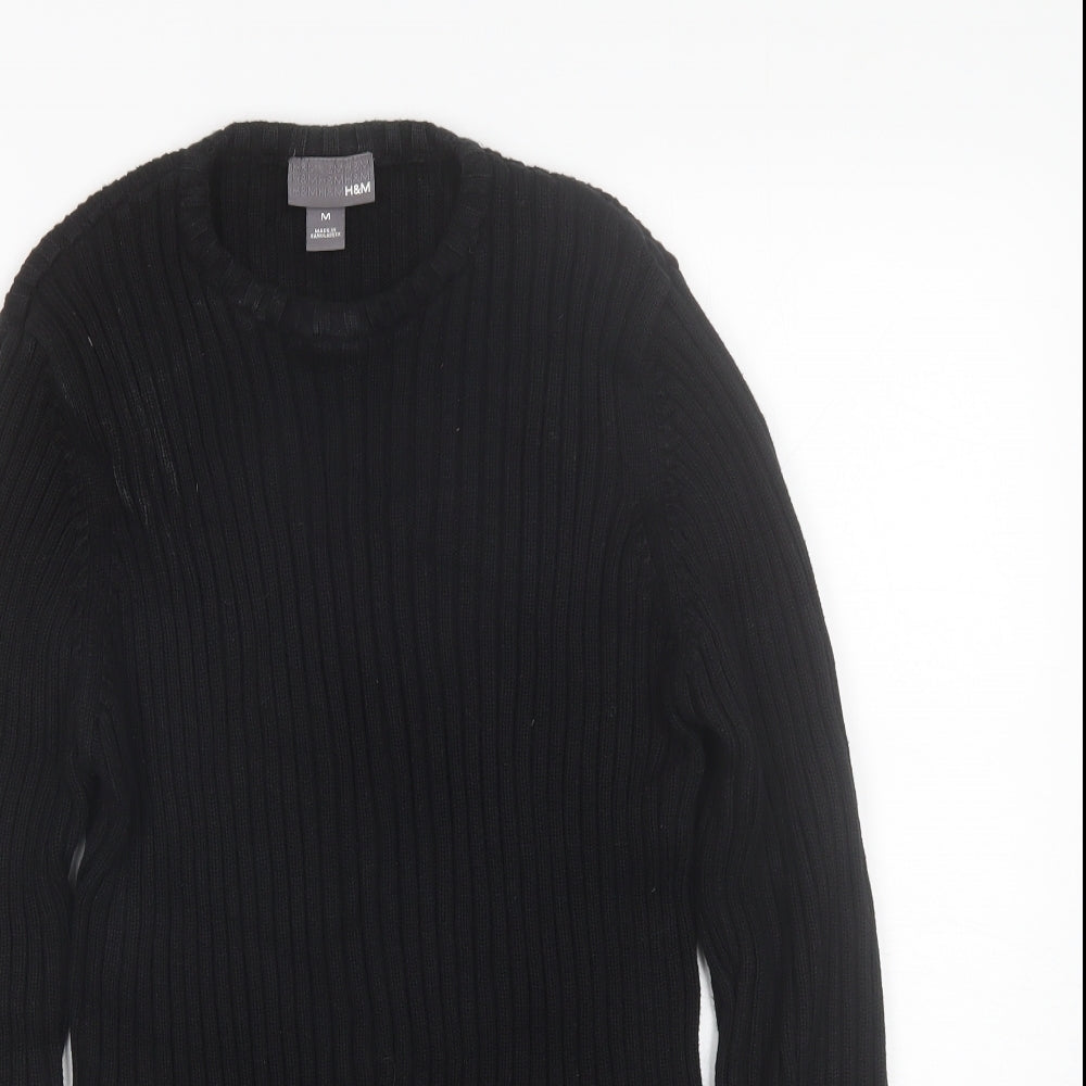 H&M Womens Black Round Neck  Cotton Pullover Jumper Size M