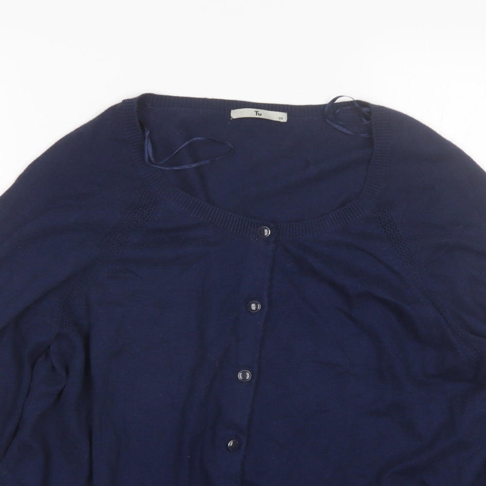 TU Womens Blue Round Neck  Cotton Cardigan Jumper Size 20