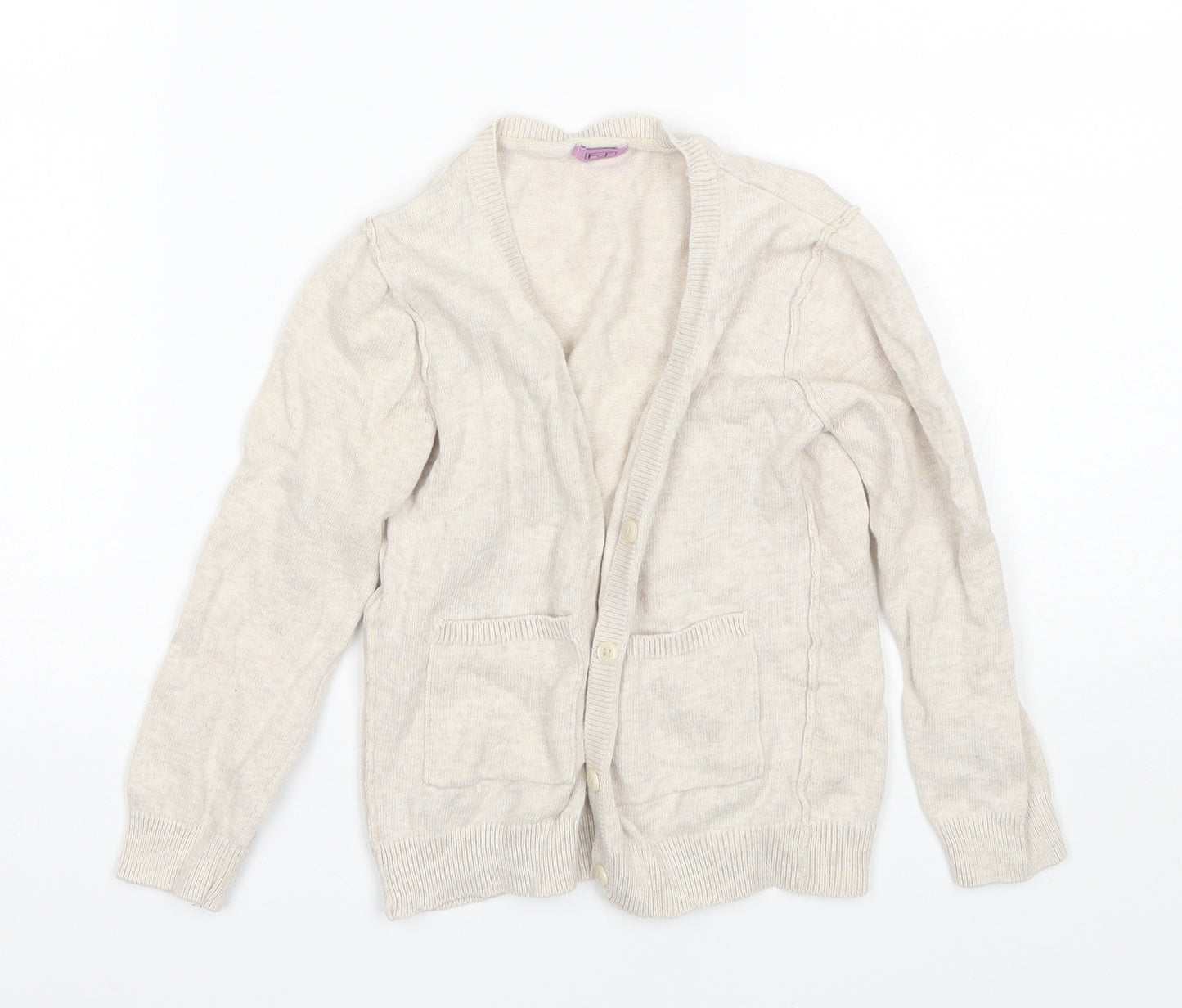 F&F Girls Beige V-Neck  Cotton Cardigan Jumper Size 4-5 Years