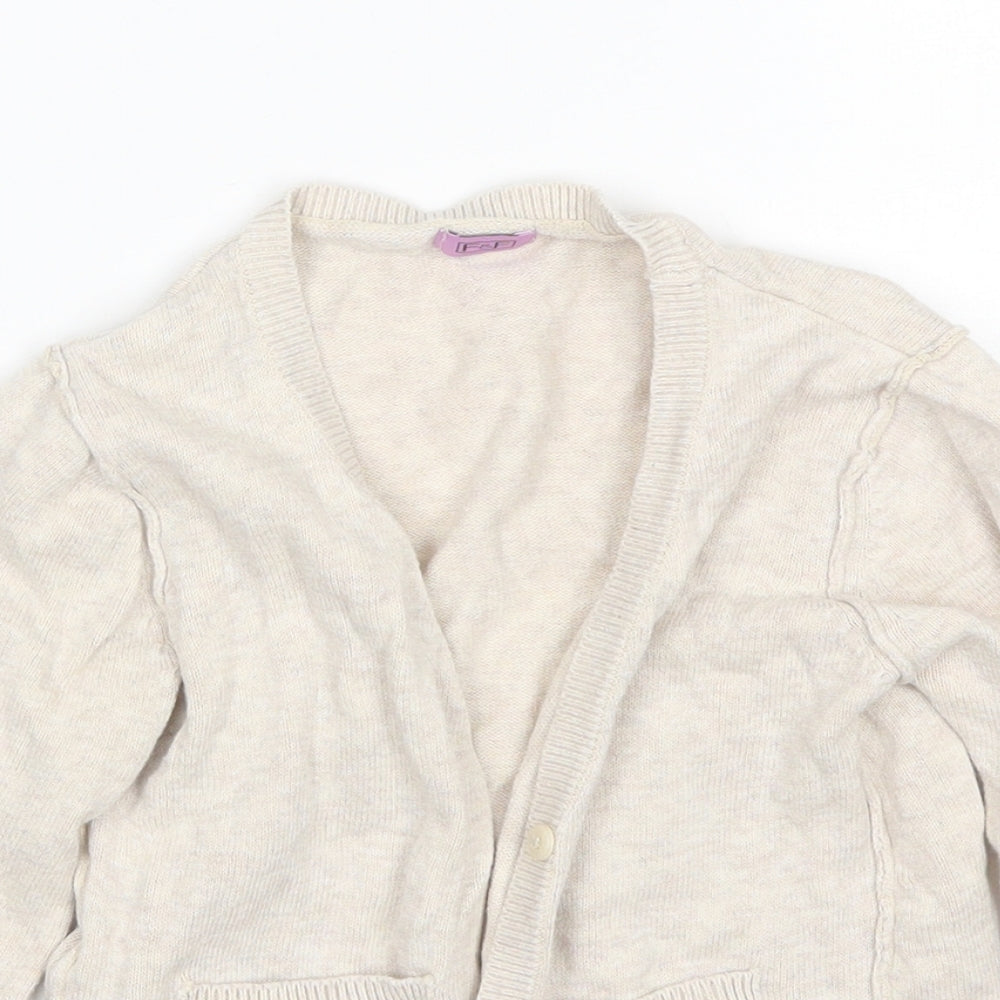 F&F Girls Beige V-Neck  Cotton Cardigan Jumper Size 4-5 Years