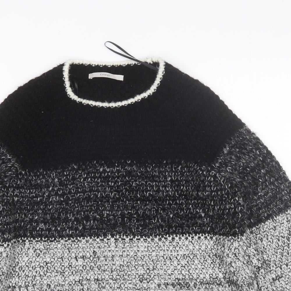 George Womens Black Round Neck Striped Acrylic Pullover Jumper Size 12