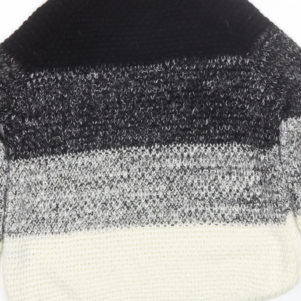 George Womens Black Round Neck Striped Acrylic Pullover Jumper Size 12