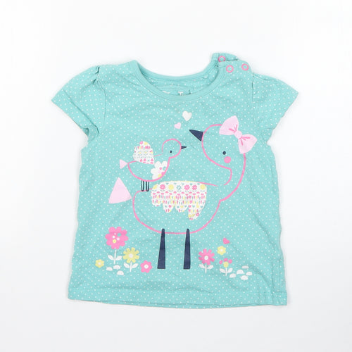 TU Girls Green Polka Dot Cotton Basic T-Shirt Size 18-24 Months Round Neck